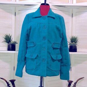 Vintage Y2K Bongo Emily in Paris style teal blue pea coat jacket sz L